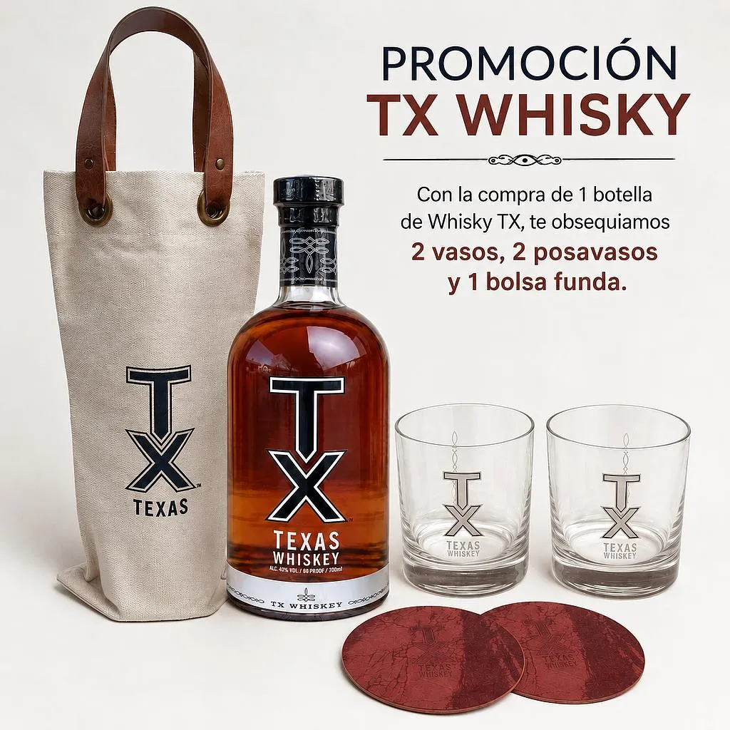 [5434] Promo x1 TX Texas Whiskey 700cc + Funda + 2 Vasos + 2 Posa Vasos.webp