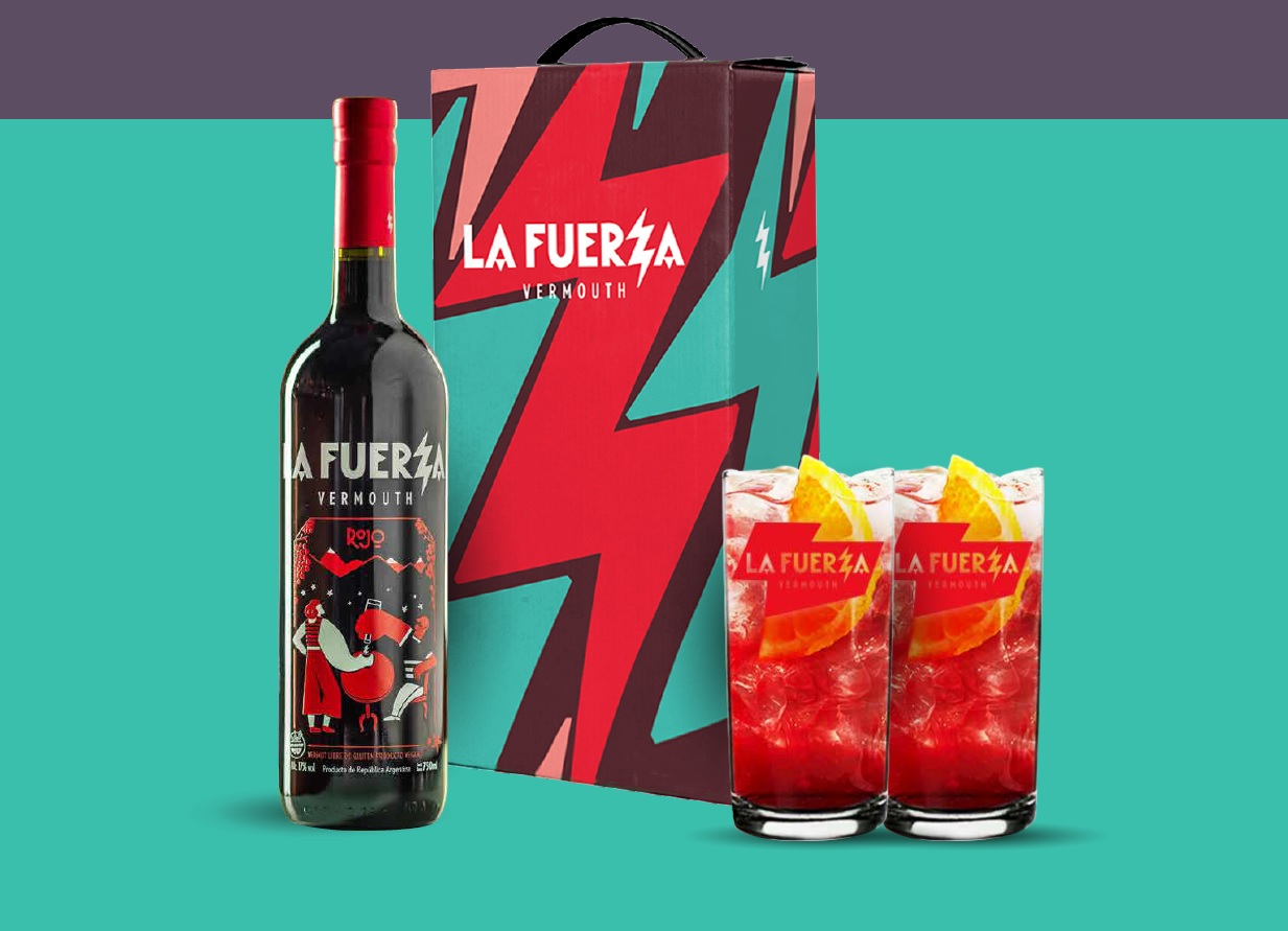 Vermouth La Fuerza Rojo 17° Estuche 1x750cc + 2 Vasos