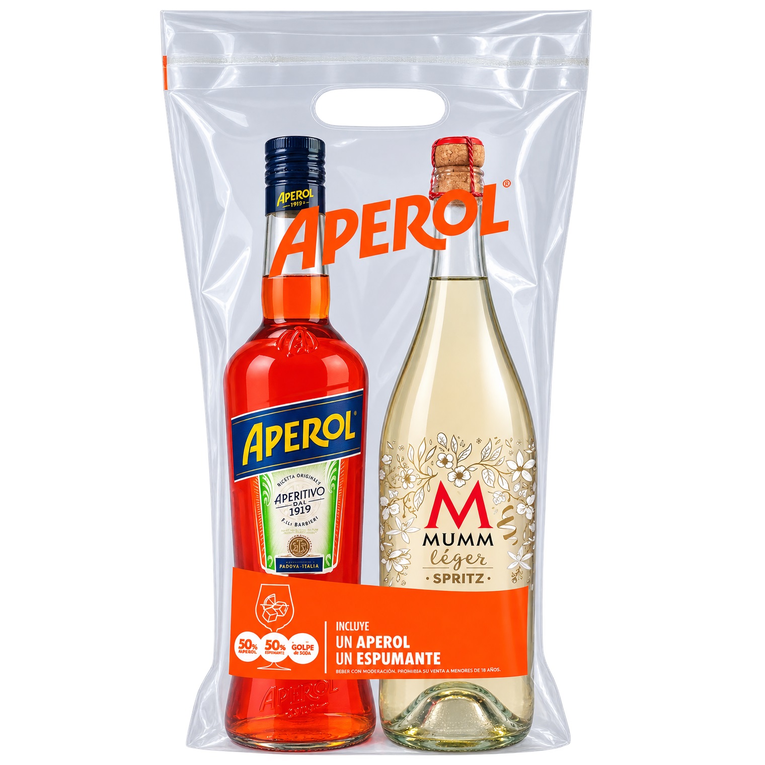 Promo 1 Aperol 750cc + 1 Mumm Leger Spritz 750cc + Bolsa Mixer