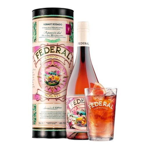 [5152] Vermouth Federal ROSATO Estuche 1x750cc + Vaso