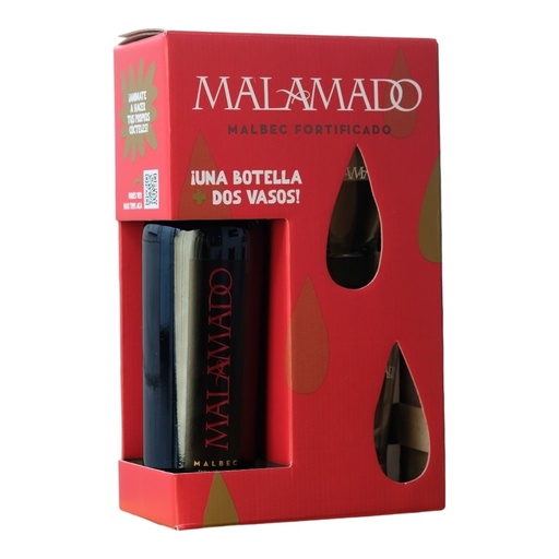 [4078] Malamado Malbec 18º Estuche 1x750cc + 2 Vasos