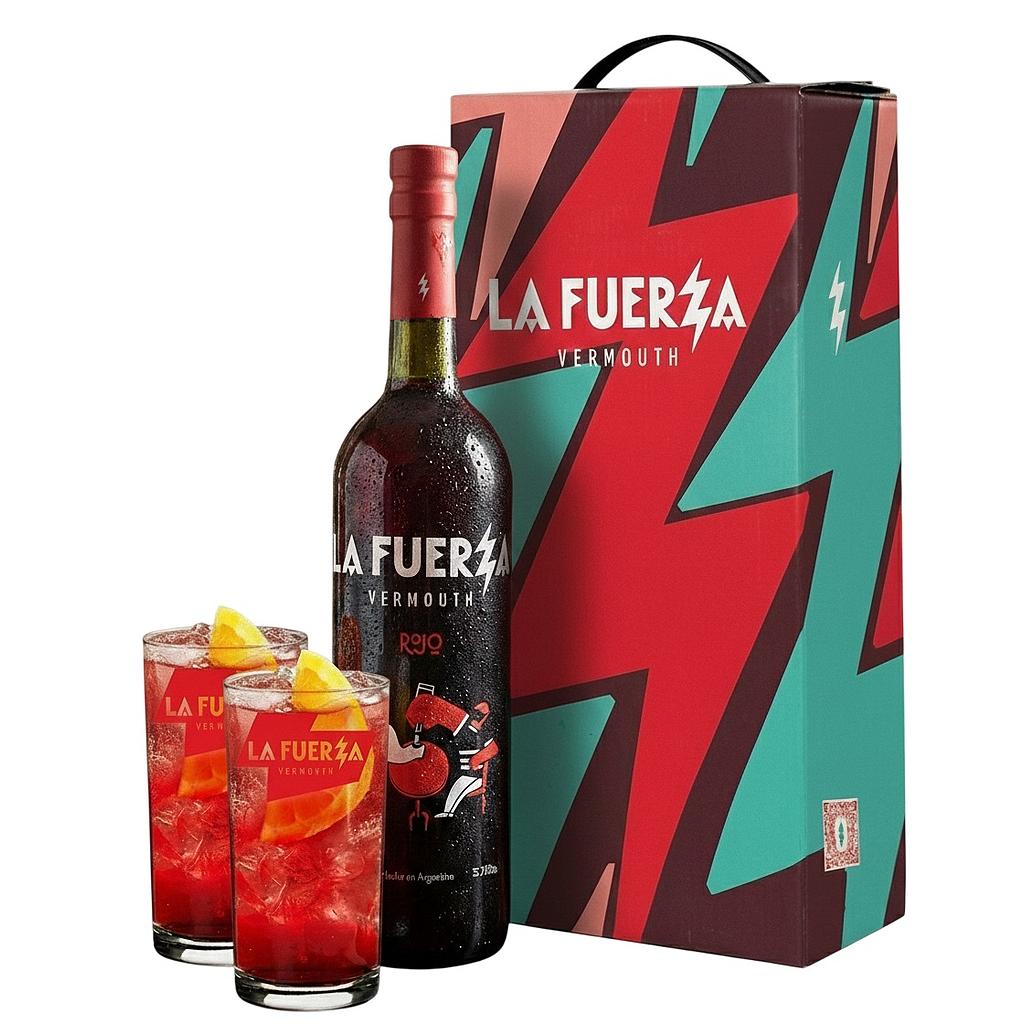 [5203] Vermouth La Fuerza Rojo 17° Estuche 1x750cc + 2 Vasos