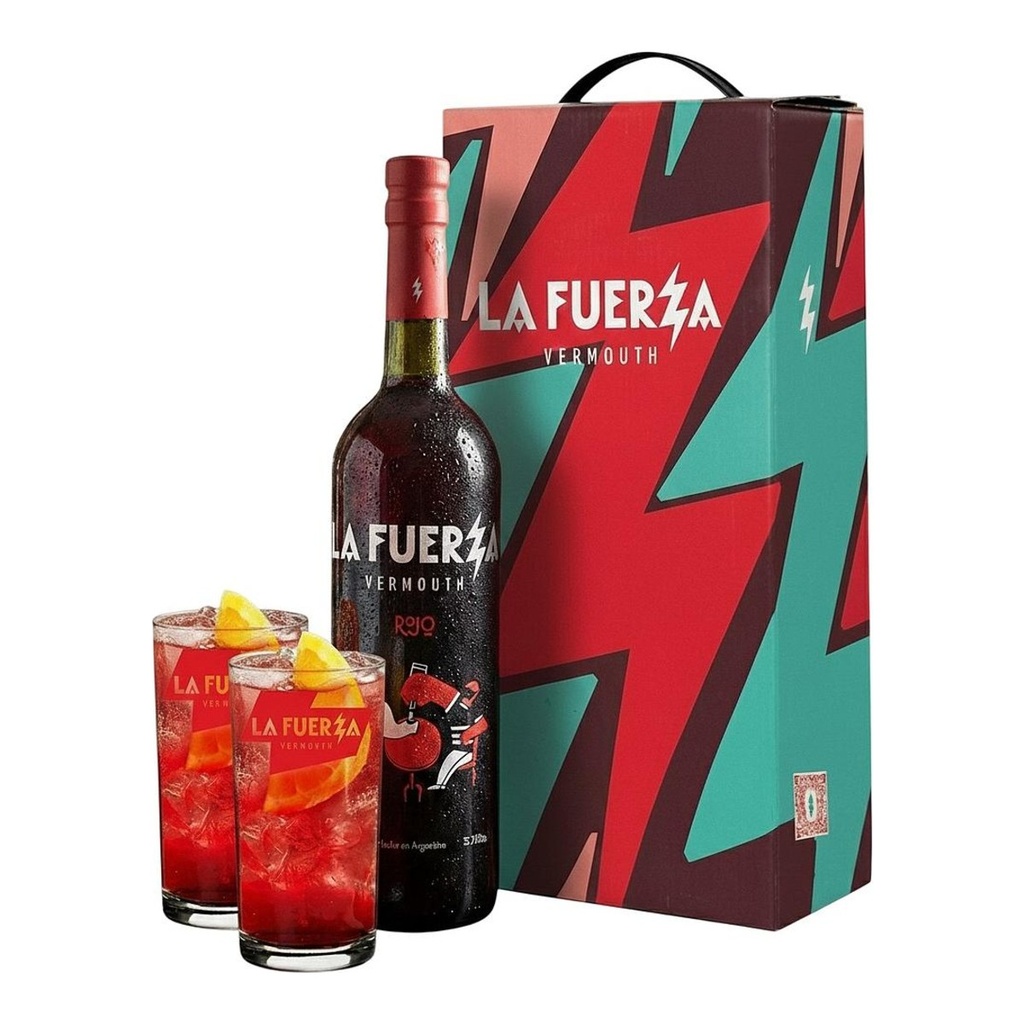Vermouth La Fuerza Rojo 17° Estuche 1x750cc + 2 Vasos