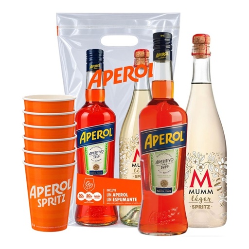[5507] Promo 1 Aperol 750cc + 1 Mumm Leger Spritz 750cc + Bolsa Mixer + 6 Vasos