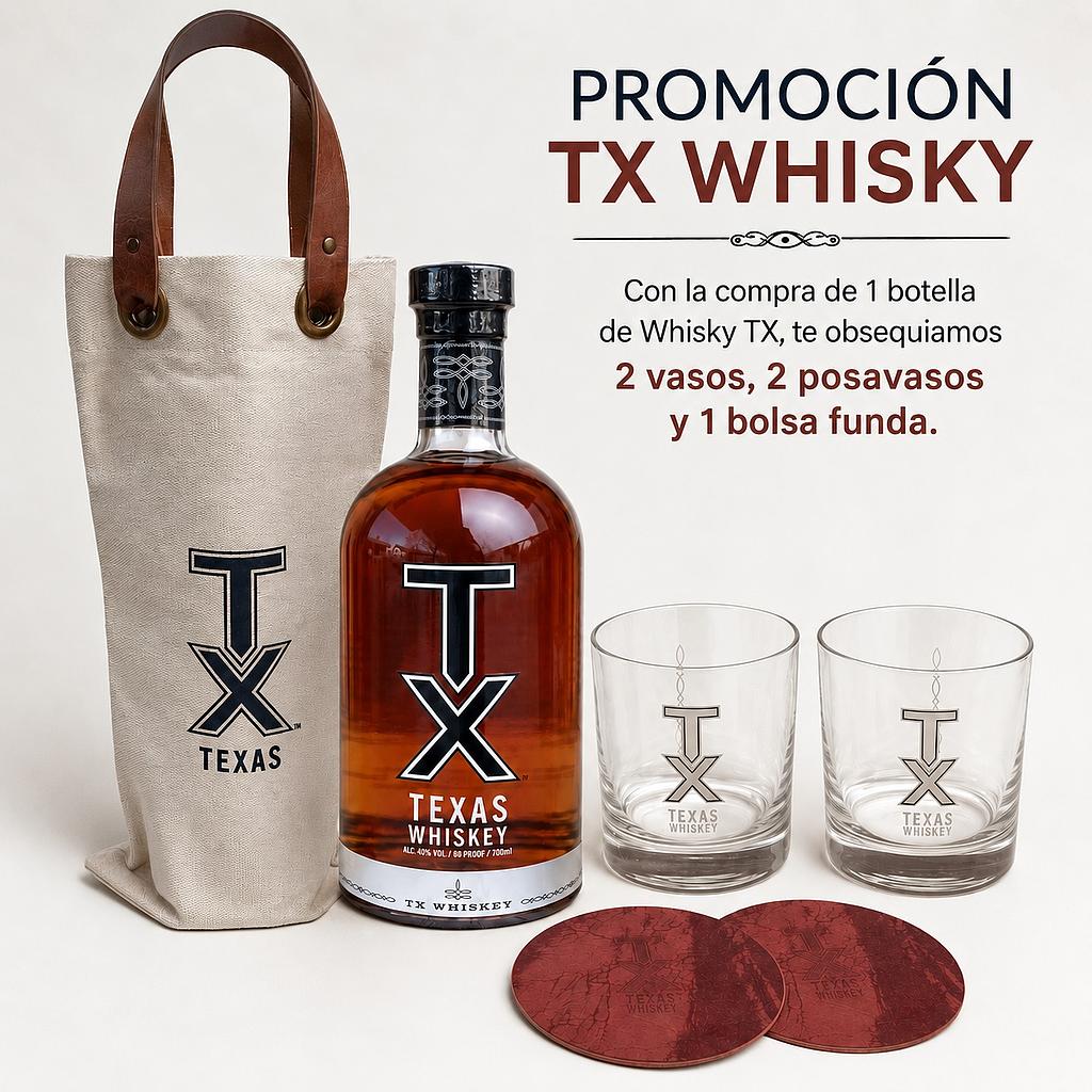 [5434] Promo x1 TX Texas Whiskey 700cc + Funda + 2 Vasos + 2 Posa Vasos