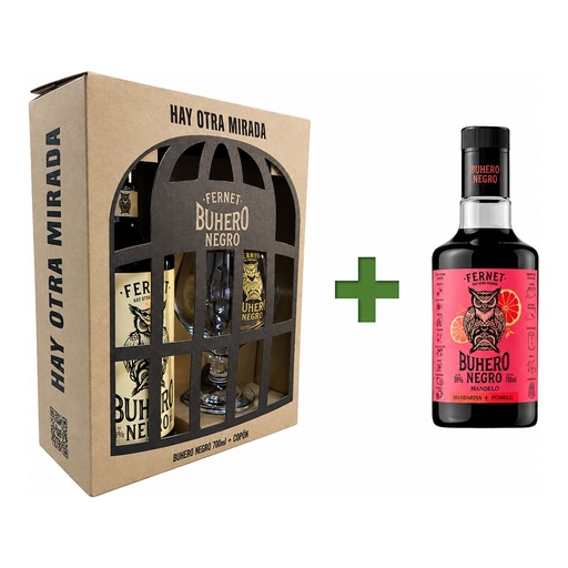 [5546] Promo x1 Estuche Fernet Buhero Negro 700cc + 1 Copa + 1 Mandelo 450cc