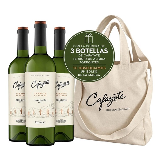 [5561] Promo x3 Cafayate Terroir de Altura Torrontes 750cc + Bolso de Lona