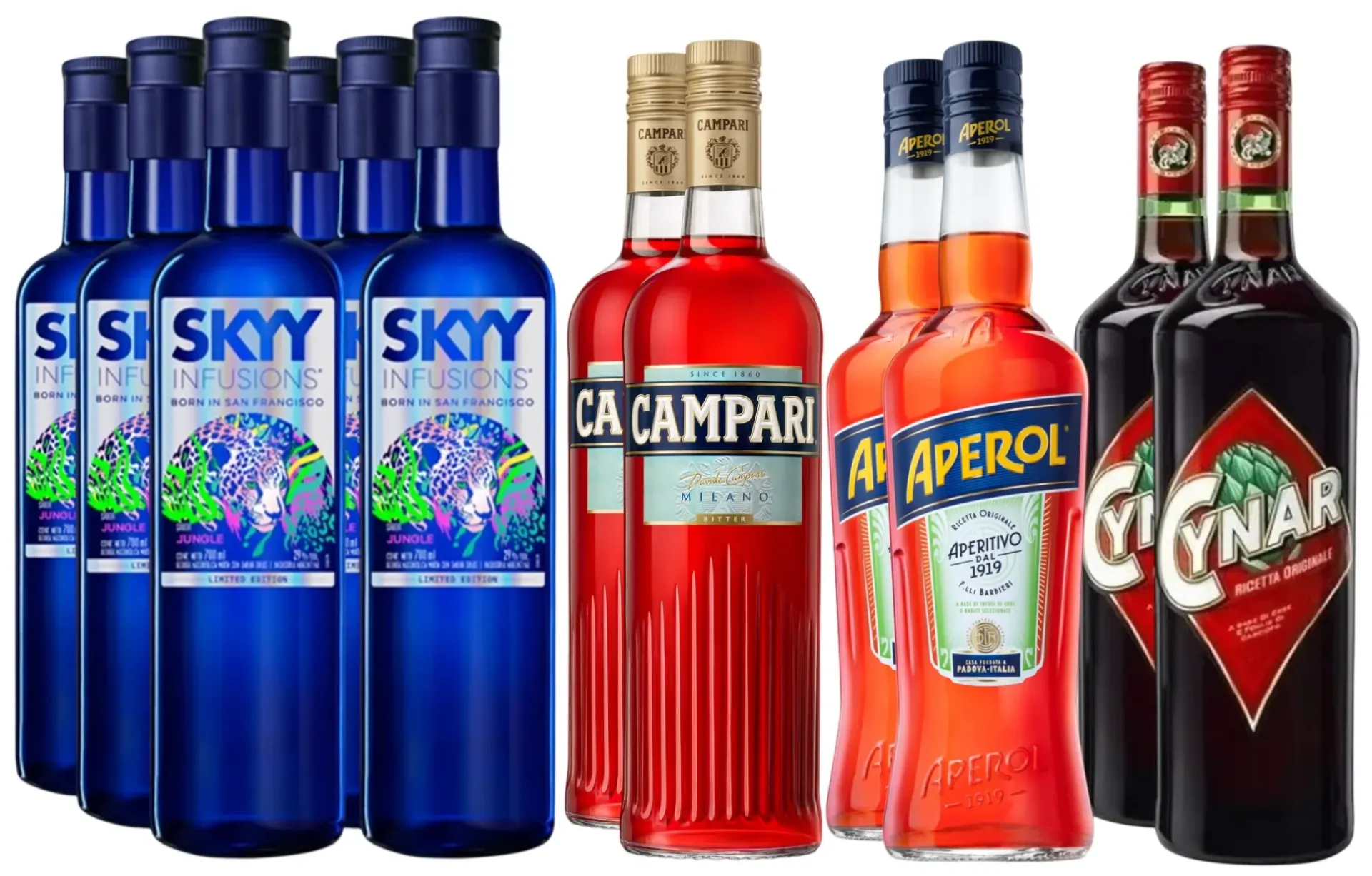 Combo Skyy Jungle + Campari + Aperol + Cynar