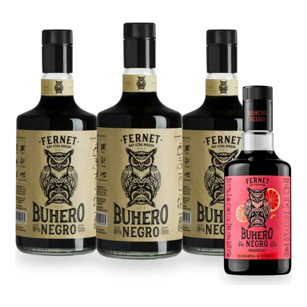 [5605] Promo x3 Fernet Buhero Negro 39º 700cc + 1 Buhero Mandelo 450cc S/Cargo