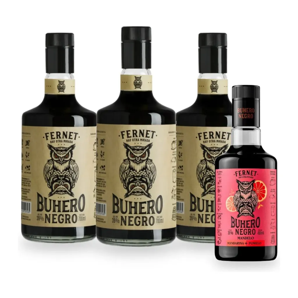 [5605] Promo x3 Fernet Buhero Negro 39º 700cc + 1 Buhero Mandelo 450cc S/Cargo