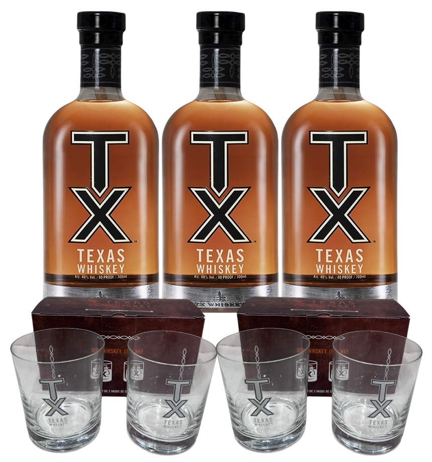 Promo x3 TX Texas Whiskey 700cc 16.66% Off + 4 Vasos