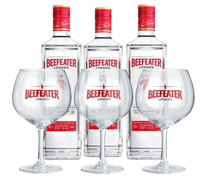 Promo x3 Gin Beefeater 700cc + 3 Copones